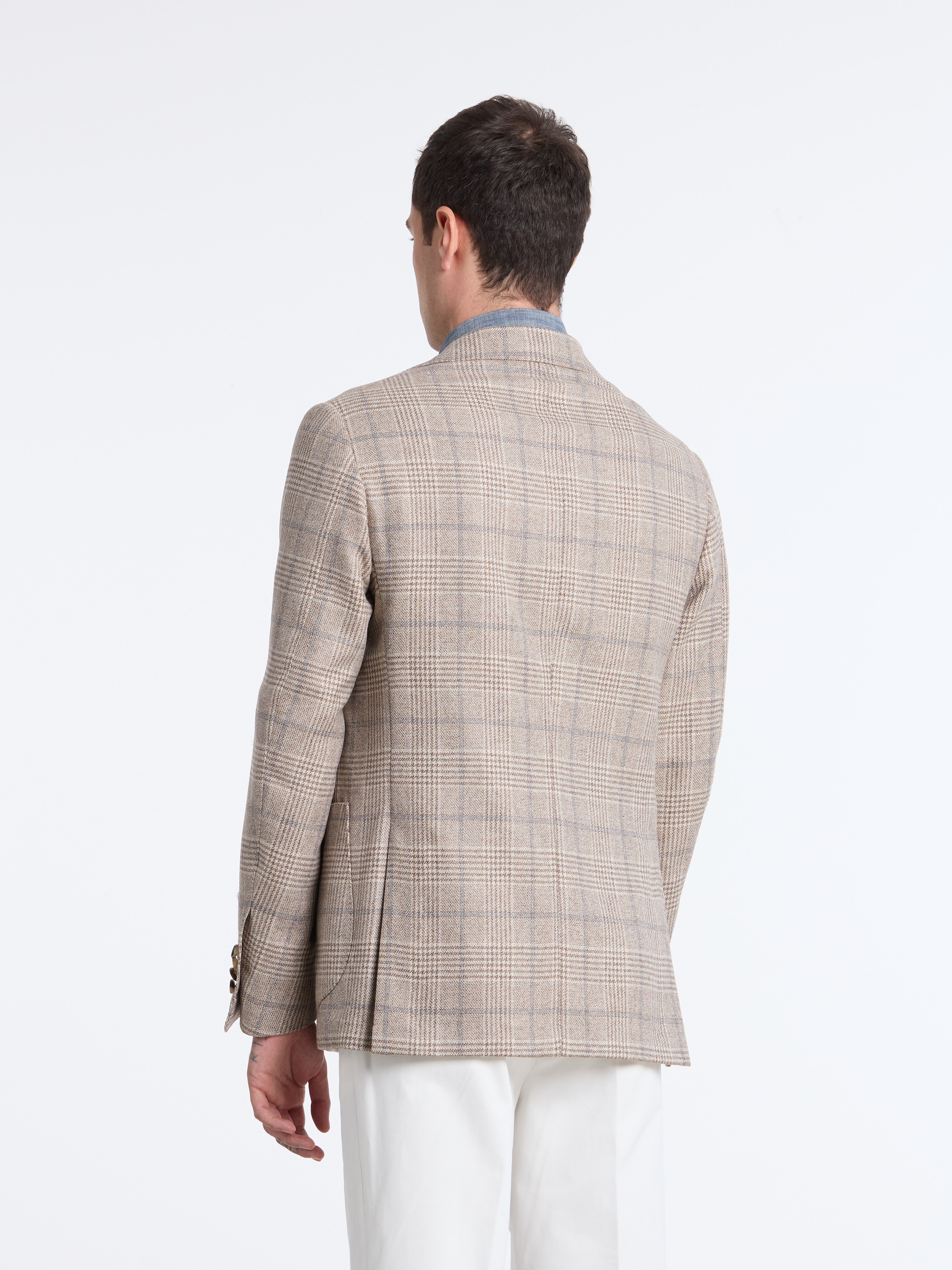 SINGLE-BREASTED WOOL/CASHMERE CHECKED JACKET - BEIGE - LUIGI